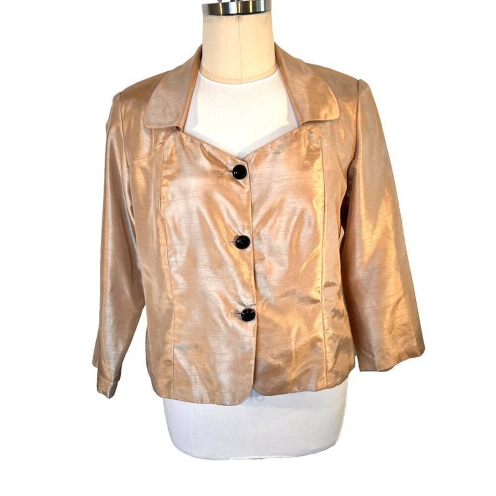 Dana Kay - Women's 24W Blouse Dinner Jacket Gold 3/4 Sleeve Formal Button Up